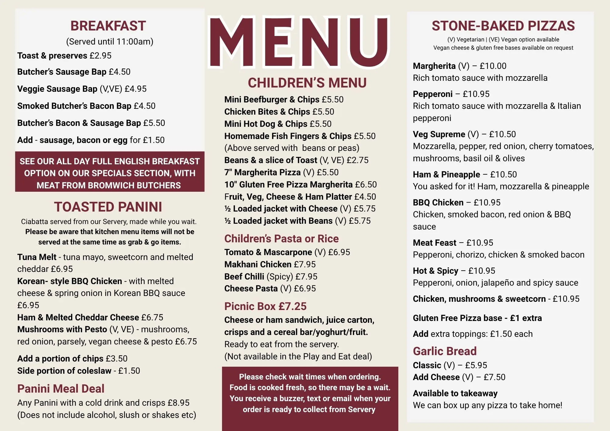 menu 1 2026 The Web Adventure Park Menu 1